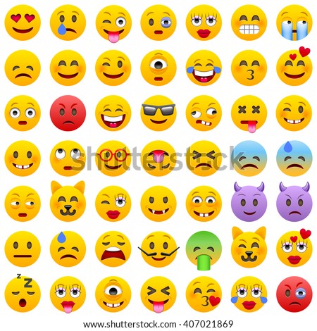 Set of Emoticons. Set of Emoji. Smile icons. Isolated vector illustration on white background