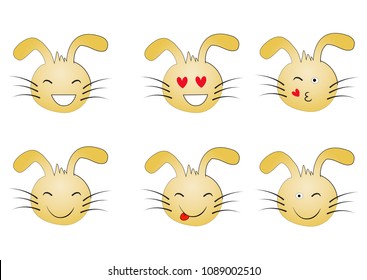 Set of Emoticons. Set of Emoji. Smiley icons. Rabbit.