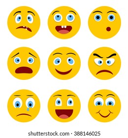 Set of Emoticons. Emoji. Yellow circle smiley