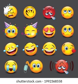 Set of emoticons - emojis collection - vector illustration