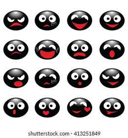 Set of emoticons emotional icons black on white background