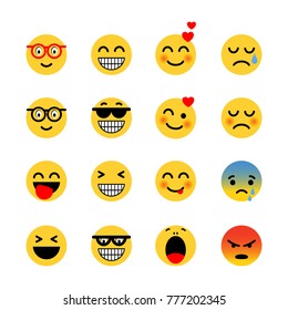 Set of emoticons. Expressions face icons. Emoji smile expressions icons.