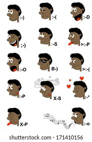 Set of emoticons, faces, smilies, emotions - black. isolated on white background eps10, vector art image illustration