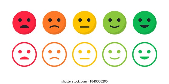 Set of emoticons. Feedback emotions. Level satisfaction. Mood scale. Emoji icons.