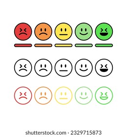 Set of emoticons with feedback scale. Rating Red to green.