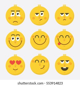 Set of Emoticons. Flat design, avatar. Vector illustration isolated on white background for your design site, stickers, card, poster, calendar