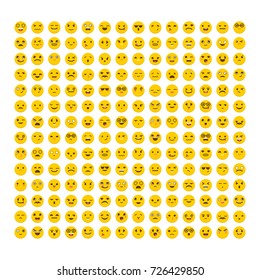 Set of emoticons. Flat design. Big collection with different expressions. Cute emoji icons. Avatars