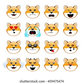 A set of emoticons. Fox. Isolated vector illustration on white background. Colored icons