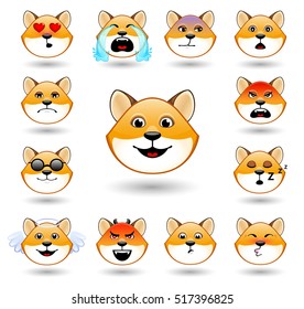 A set of emoticons. Fox. Isolated vector illustration on white background. Colored icons.