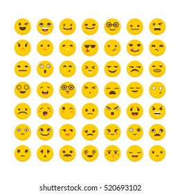 Set of emoticons. Funny cartoon faces. Avatars. Cute emoji icons. Flat design. Vector illustration