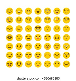 Set of emoticons. Funny cartoon faces. Cute emoji icons. Flat design. Avatars. Vector illustration