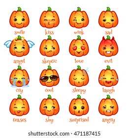 Set of emoticons funny pumpkin. Vector icons on a white background.
