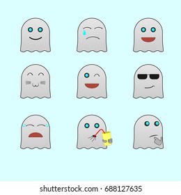 A set of emoticons ghosts. Nine smileys. stickers. Vector.
