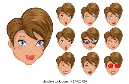 Set of emoticons. Girls for used for web, wallpaper, printing on the packaging paper, textiles.