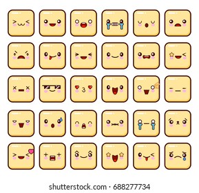 Set of emoticons icon big pack, emoji isolated on white background. Kawaii Flat design Vector Illustration