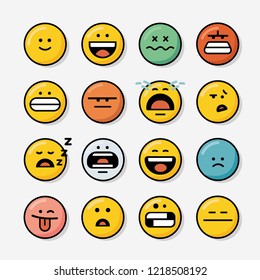 Set of Emoticons. Icon Set of Emoji. Smile icons. Vector illustration in a cartoon style,isolated on grey background.Set of emoticons with different emotions in a flat design.