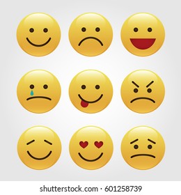 Set of emoticons, icon pack, emoji isolated on gray background.