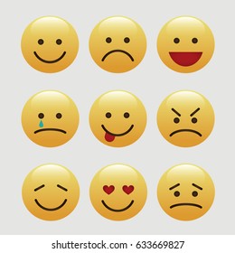 Set of emoticons, icon pack, emoji isolated on gray background