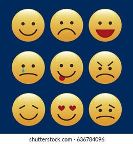 Set of emoticons, icon pack, emoji isolated on blue background