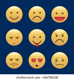 Set of emoticons, icon pack, emoji isolated on blue background