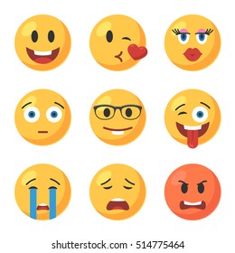 Set of Emoticons icons. Emoji face collection. Isolated vector illustration in cartoon style on white background