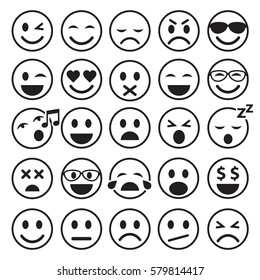 Set of Emoticons icons outline. Smiley line different icons. Vector isolated illustration on white background.