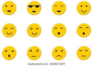 Conjunto de iconos de emoticonos cantan Vector. Conjunto de iconos de cara de emojis. Caras de emojis de dibujos animados amarillos redondos de Vector de alta calidad. Ilustración vectorial de emojis de sonrisa.