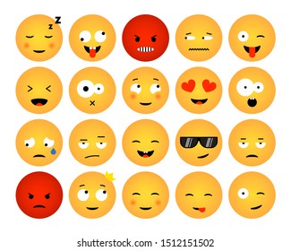 Set of emoticons isolated on white background. Emoji collections flat design for social media, web, print, apps. Vector illustration
