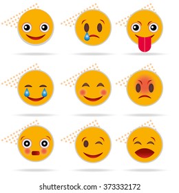 Set of Emoticons. Isolated vector illustration on white background with shadows