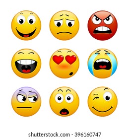 Set of Emoticons.  Isolated vector illustration on white background. color icons