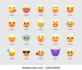 Set of Emoticons. Isolated vector illustrations of emotional faces.