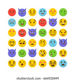 Set of emoticons. Kawaii. Cute emoji icons. Flat design. Vector illustration
