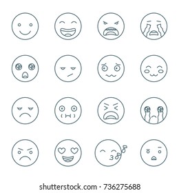 Set of emoticons, linear style