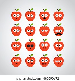 Set of emoticons on apples.