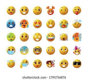 set of emoticons on white background vector illustration design