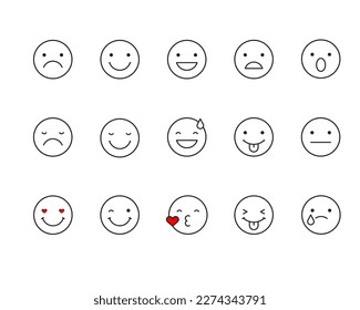 Reihe von Emoticons auf weißem Hintergrund, Reaktionen in Emoticons