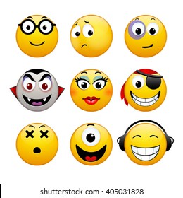 set of emoticons on white background vector illustration of icons