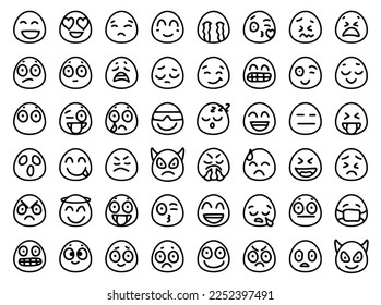 Set of emoticons in outline doodle style isolated on white background.