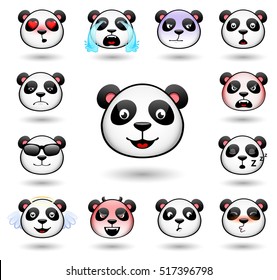 A set of emoticons. Panda. Isolated vector illustration on white background. Colored icons