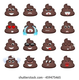 Un conjunto de emoticonos. Un pedazo de mierda. Ilustración vectorial aislada en fondo blanco. Iconos coloreados
