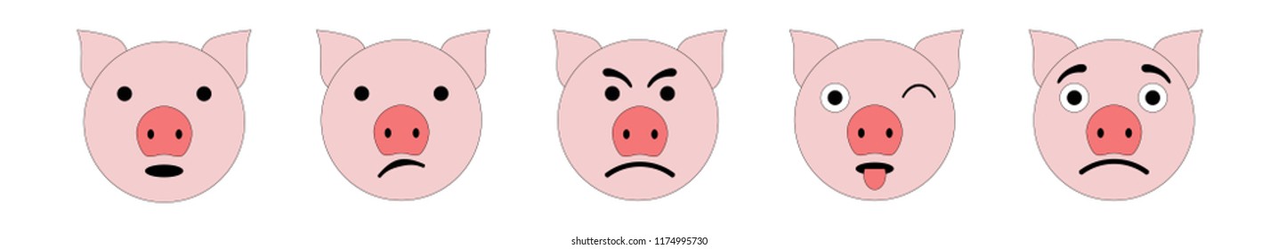 A set of emoticons, piglets - the symbol of 2019, vector illustration