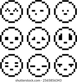 set of emoticons in pixel art