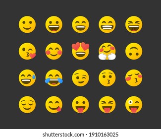 Set of Emoticons. Set of positive Emoji. Smile icons isolated on white background. Vector illustration EPS 10