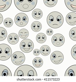 set of emoticons sad, kind, happy seamless monochrome vector illustration