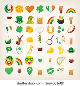 Set of emoticons for saint Patrick's Day holiday. Vector icons for various designs.