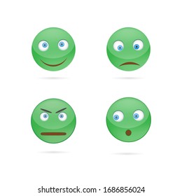 Conjunto de emoticonos con sombra sobre fondo blanco, ilustración vectorial
