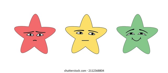 set of emoticons in the shape of stars in red yellow and green on white background