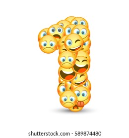 A set of emoticons shaped as one number. Vector illustration