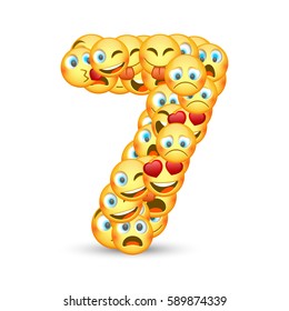 A set of emoticons shaped as seven number. Vector illustration