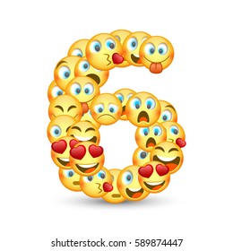 A set of emoticons shaped as six number. Vector illustration